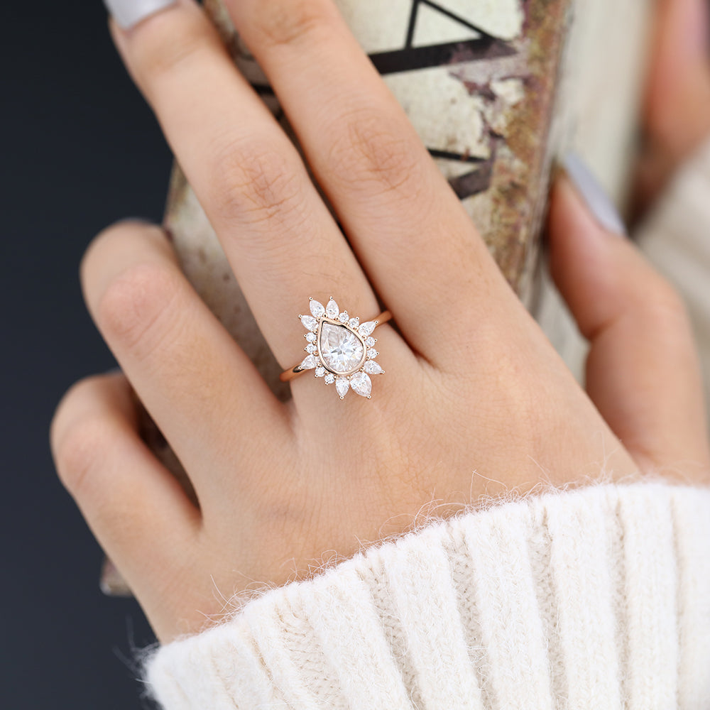 0.57 CT Pear Cluster Moissanite Engagement Ring