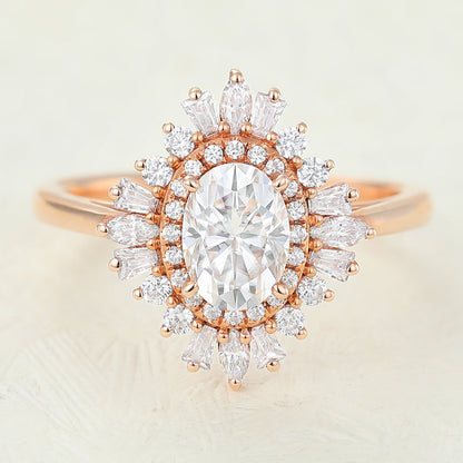 0.84 CT Oval Cluster Moissanite Engagement Ring