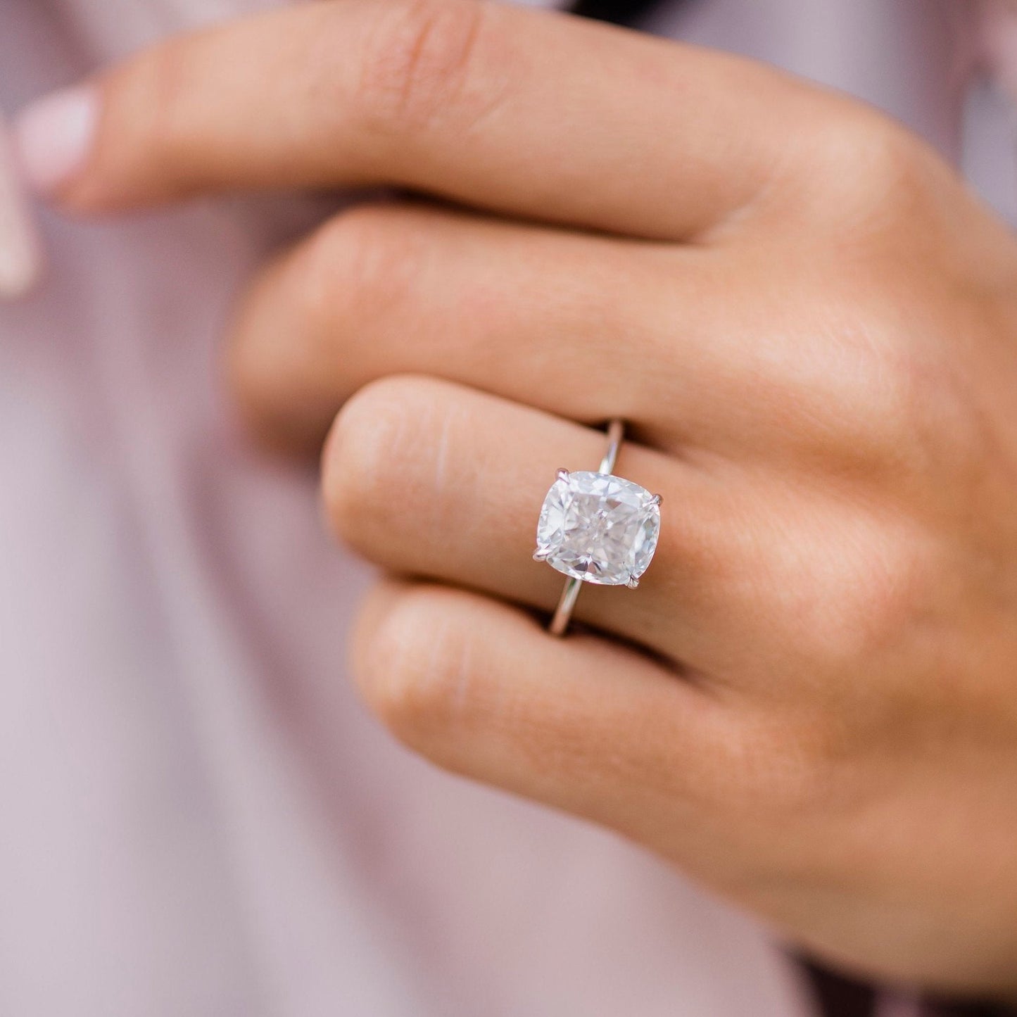 4.5 CT Cushion Solitaire Lab Grown Diamond Engagement Ring