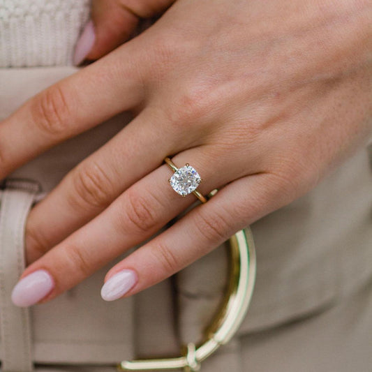 2.8 CT Cushion Hidden Halo Lab Grown Diamond Engagement Ring