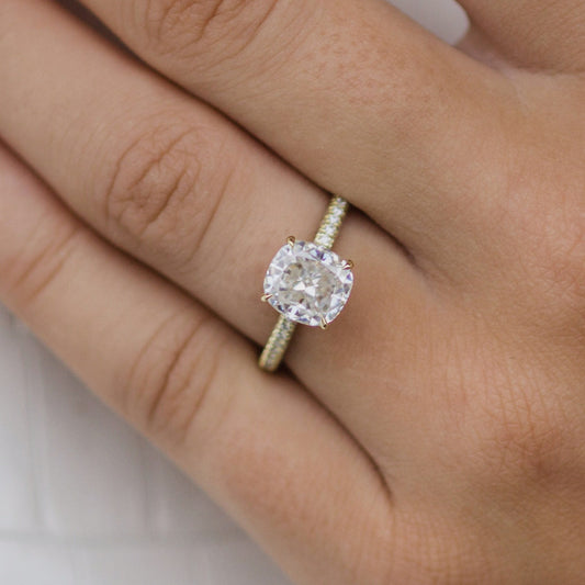 2 CT Cushion Pave Lab Grown Diamond Engagement Ring