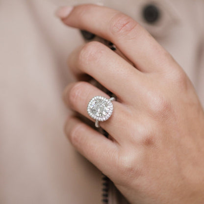 3.6 CT Cushion Halo & Pave Lab Grown Diamond Engagement Ring