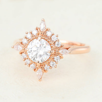 0.68 CT Round Vintage Cluster Lab-Grown Diamond Engagement Ring