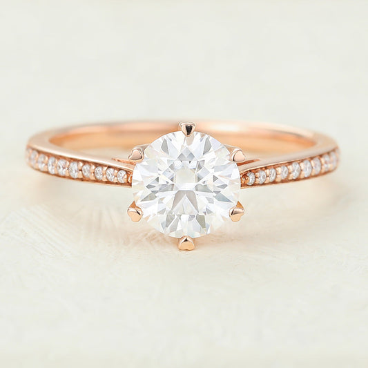 0.68 CT Round Pave Moissanite Engagement Ring