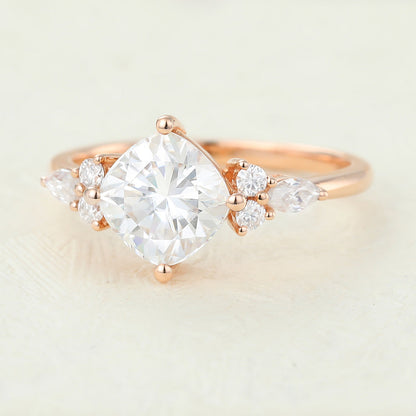 1.44 CT Cushion Cluster Lab-Grown Diamond Engagement Ring