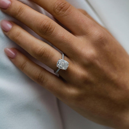 3.2 CT Cushion Pave Lab Grown Diamond Engagement Ring