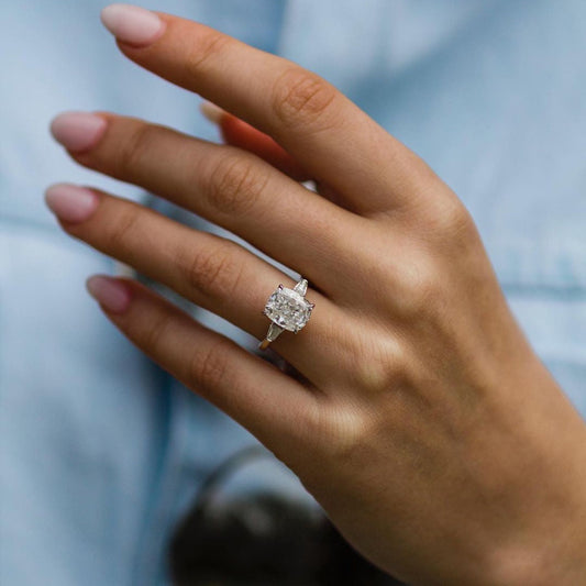 3.15 CT Cushion Three Stone Lab Grown Diamond Engagement Ring