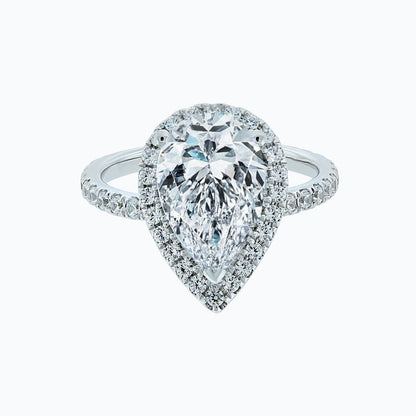 3.0 CT Pear Halo & Pave Lab Grown Diamond Engagement Ring