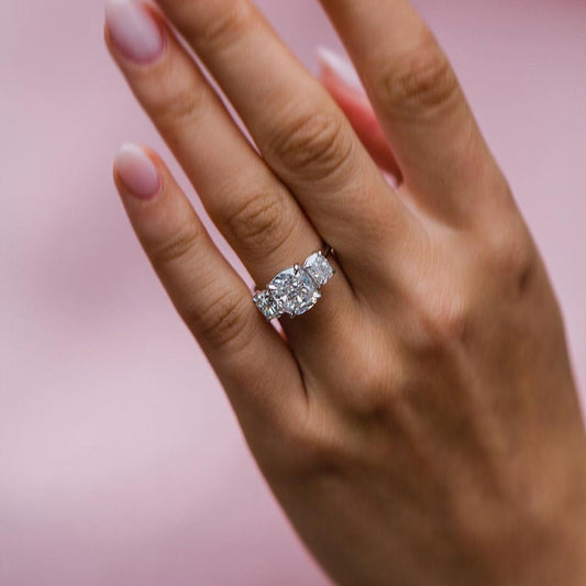 3.1 CT Cushion Three Stone Lab Grown Diamond Engagement Ring