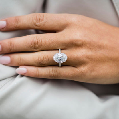 3.85 CT Oval Halo & Pave Lab Grown Diamond Engagement Ring