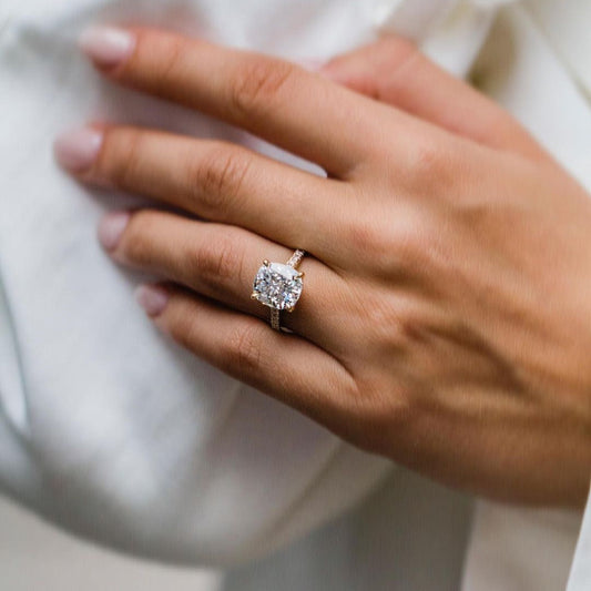 4.65 CT Cushion Pave Lab Grown Diamond Engagement Ring