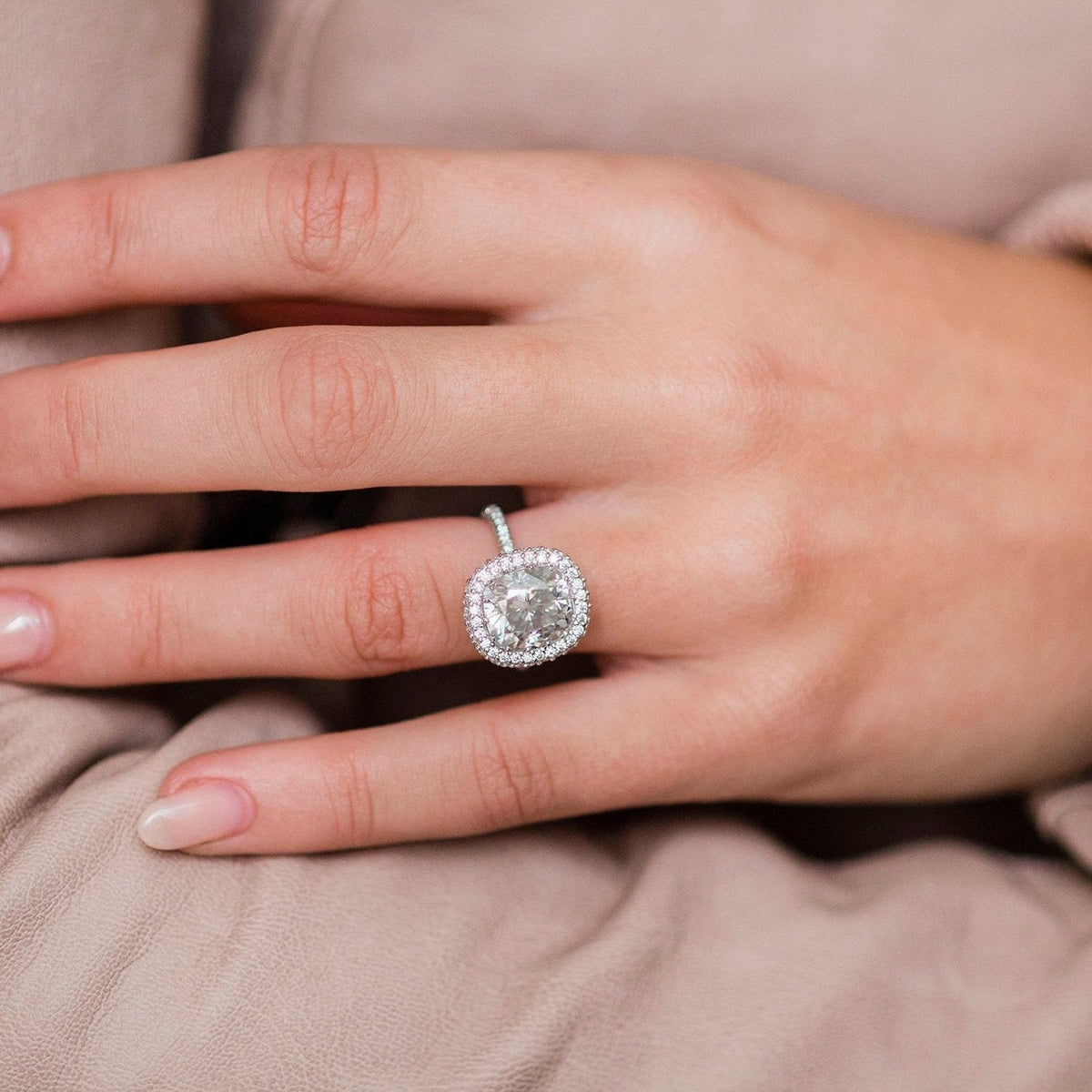 3.6 CT Cushion Halo & Pave Lab Grown Diamond Engagement Ring