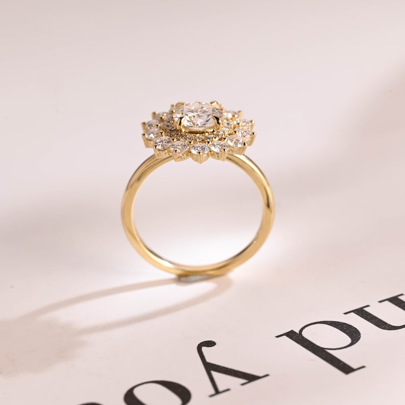 Stunning 0.5 - 1.5 CT Round Moissanite Engagement Ring with Double Halo Design 5