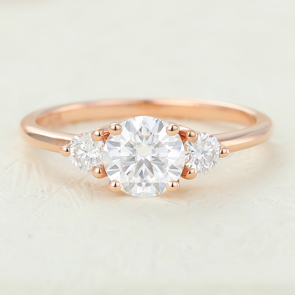 0.68 CT Round Three Stone Moissanite Engagement Ring