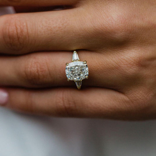 3.15 CT Cushion Three Stone Lab Grown Diamond Engagement Ring