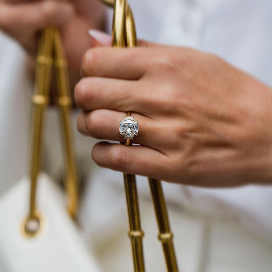 3.5 CT Cushion Three Stone Lab Grown Diamond Engagement Ring