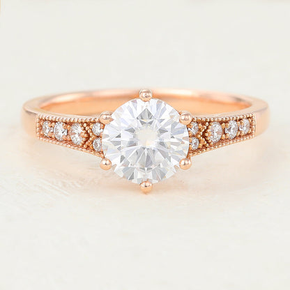0.88 CT Round Pave Moissanite Engagement Ring