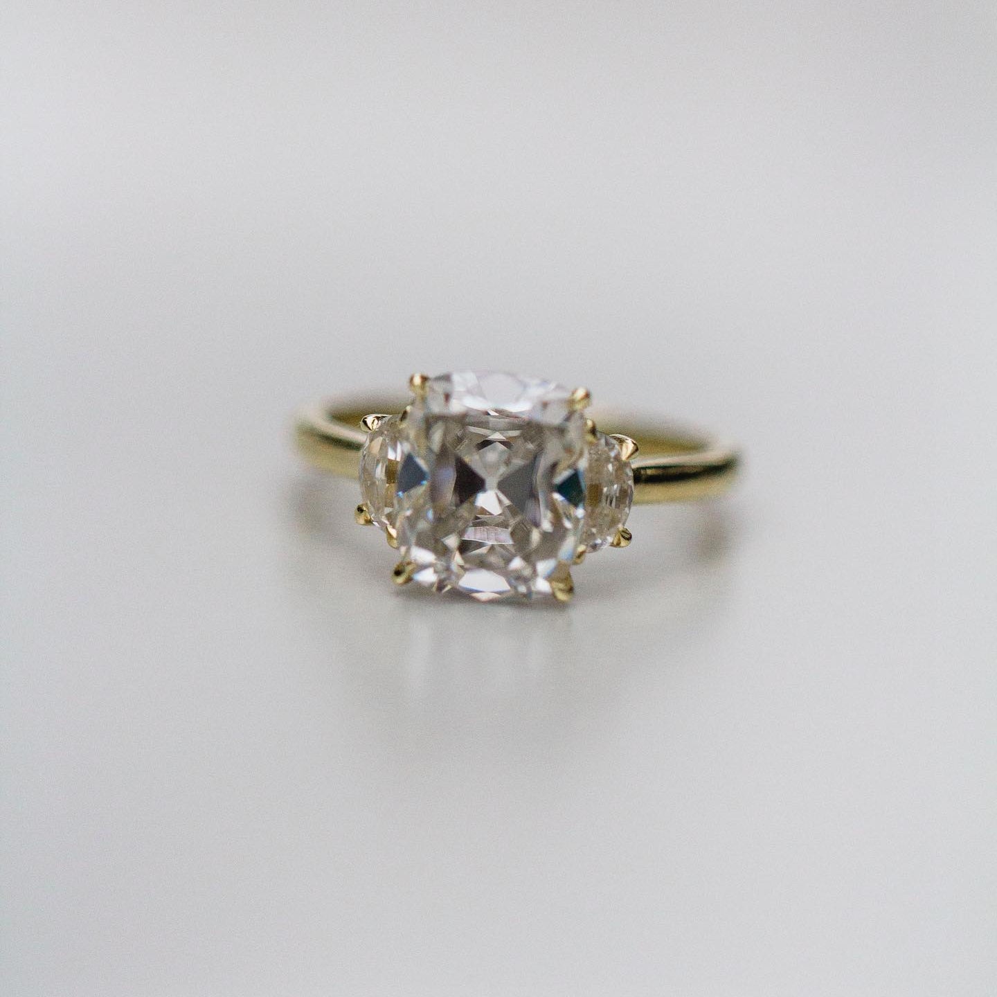 3.5 CT Cushion Three Stone Lab Grown Diamond Engagement Ring
