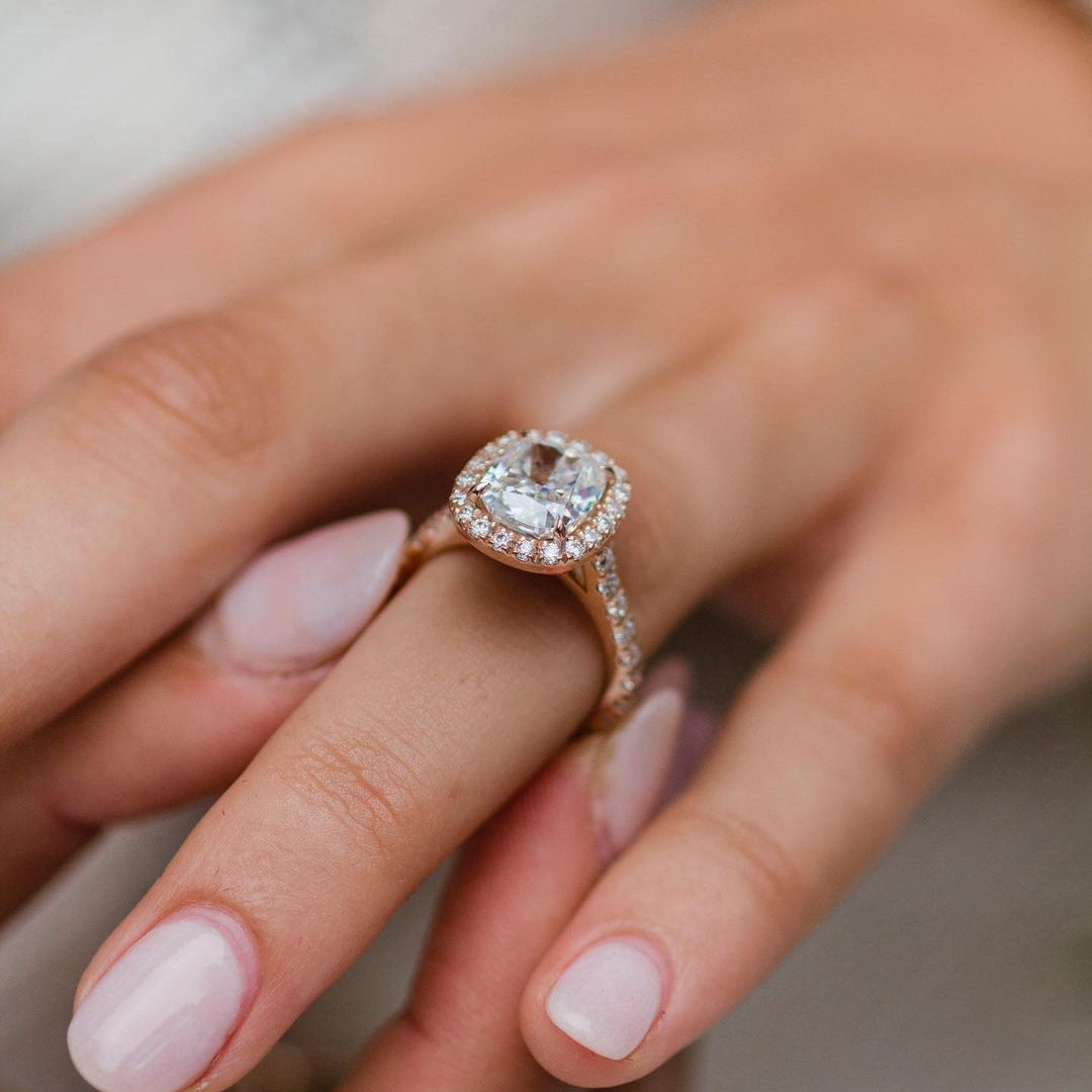 2.3 CT Cushion Halo & Pave Lab Grown Diamond Engagement Ring