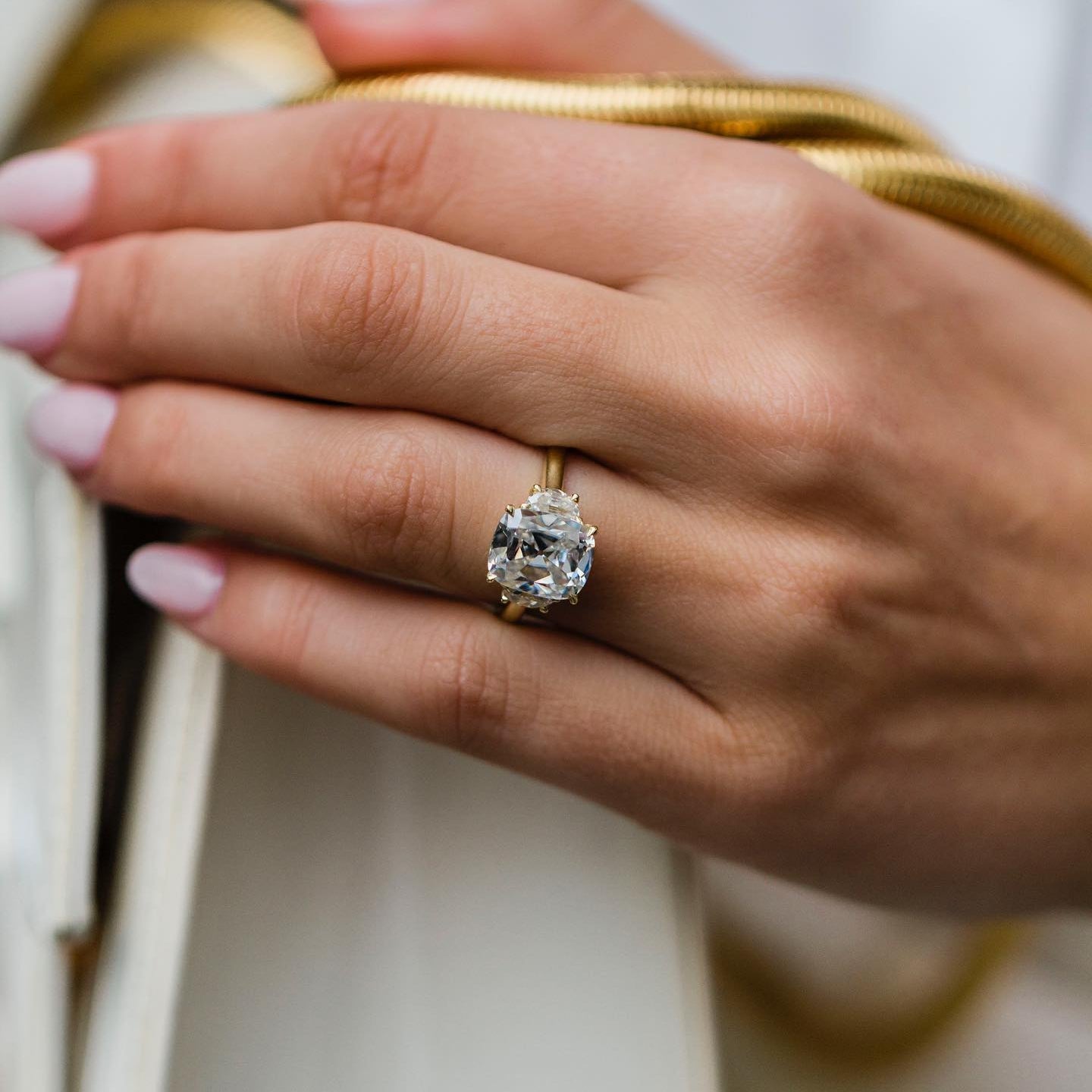 3.5 CT Cushion Three Stone Lab Grown Diamond Engagement Ring