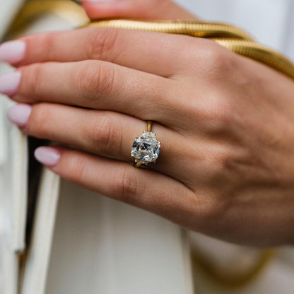 3.5 CT Cushion Three Stone Lab Grown Diamond Engagement Ring