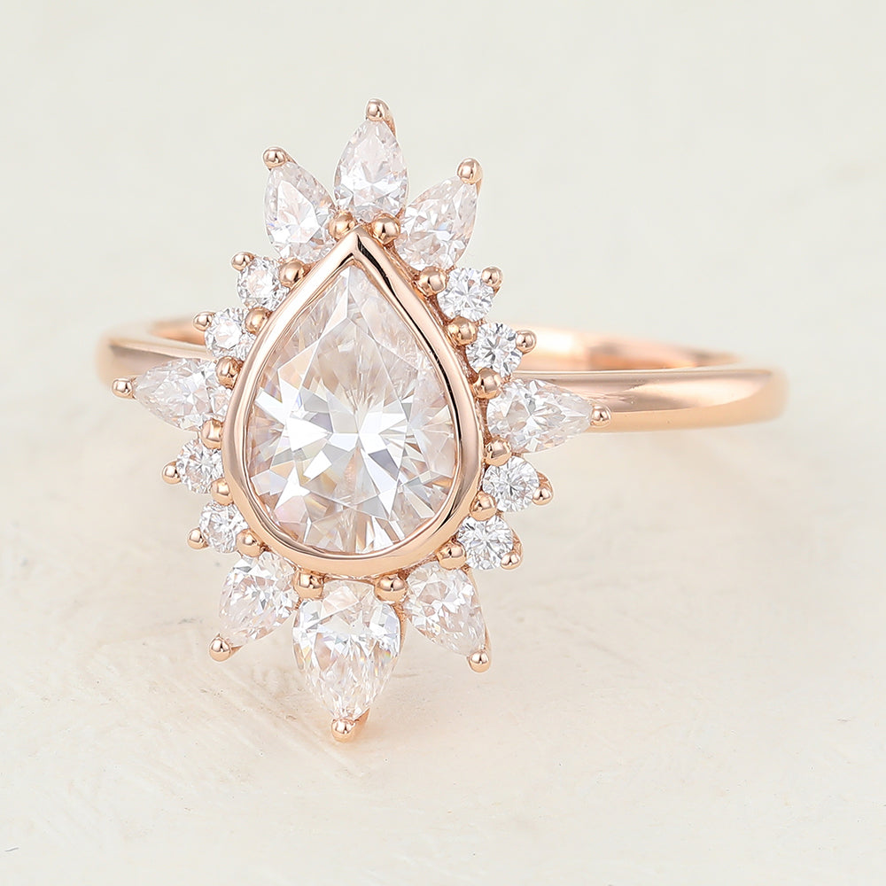 0.57 CT Pear Cluster Moissanite Engagement Ring