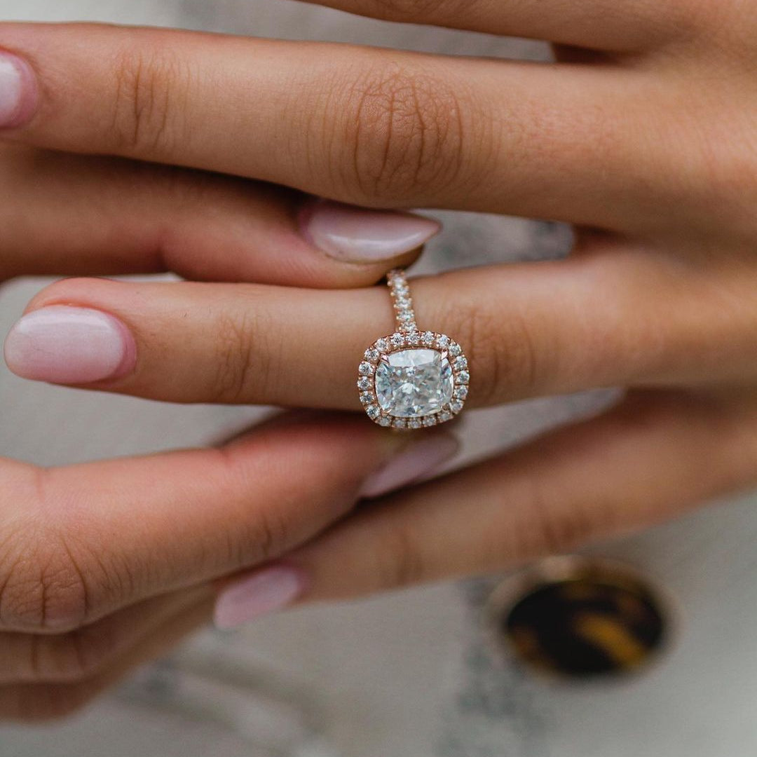 2.3 CT Cushion Halo & Pave Lab Grown Diamond Engagement Ring