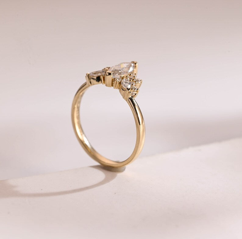 Stunning 1.0 - 2.0 CT Marquise Moissanite Engagement Ring with Cluster Design 7