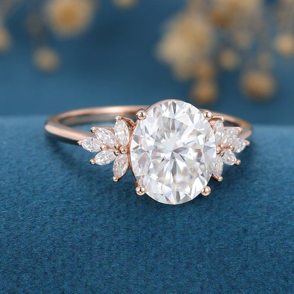 3.74 CT Oval Cluster Lab Grown Diamond Engagement Ring