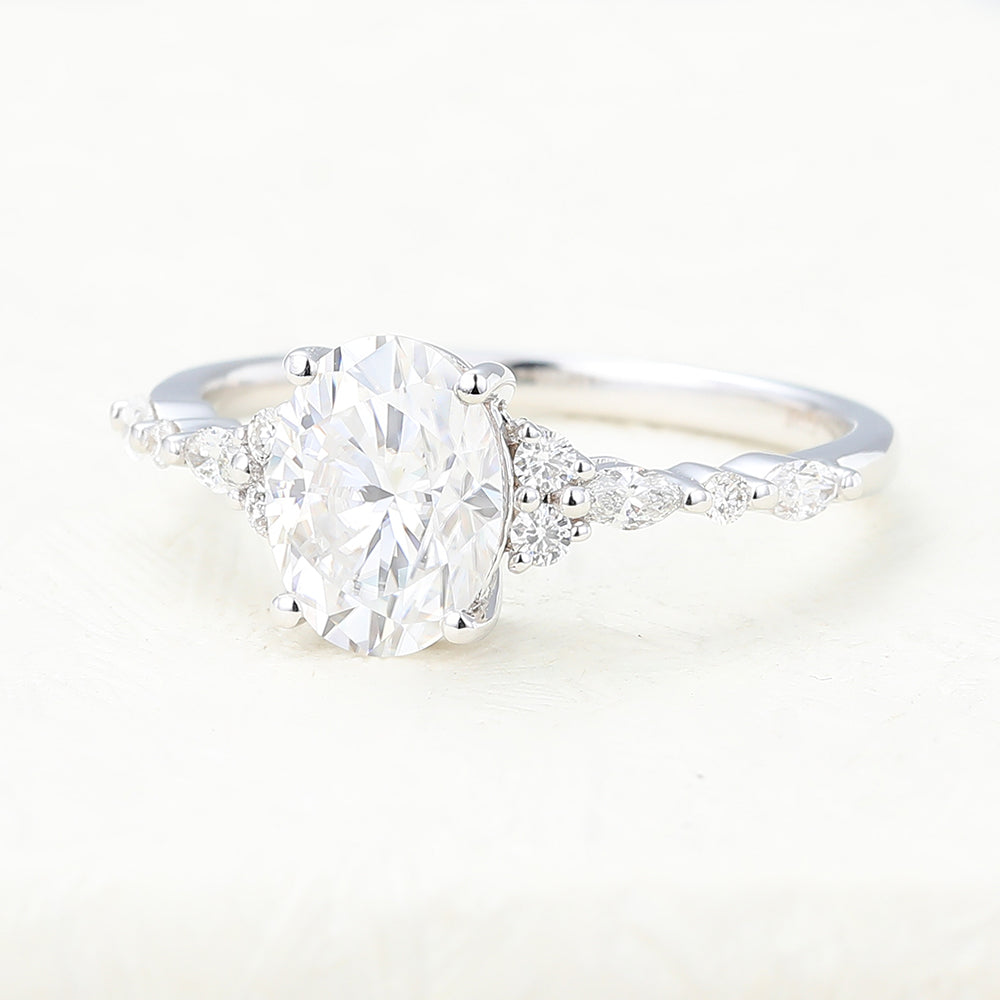 1.33 CT Oval Vintage Cluster & Pave Moissanite Engagement Ring