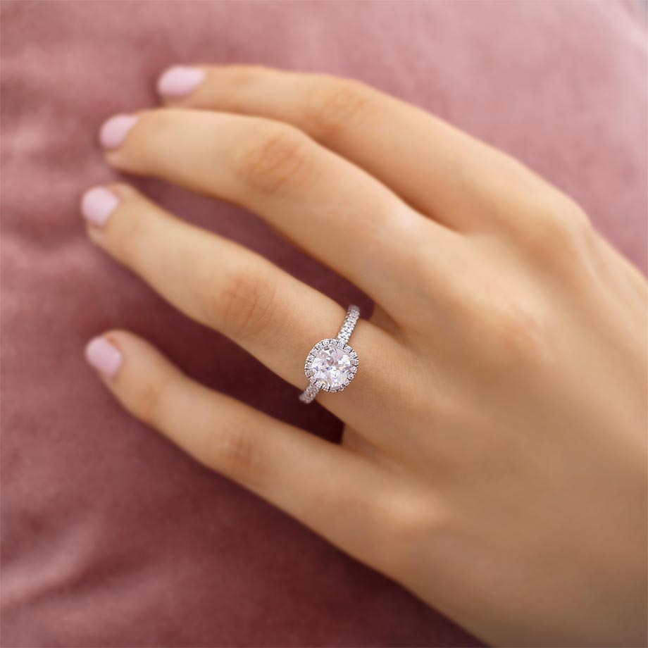 1.3 CT Cushion Halo & Pave Lab Grown Diamond Engagement Ring