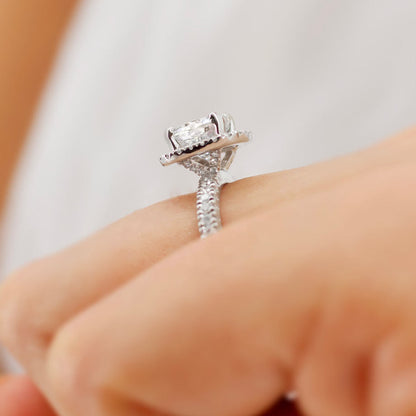 1.3 CT Cushion Halo & Pave Lab Grown Diamond Engagement Ring