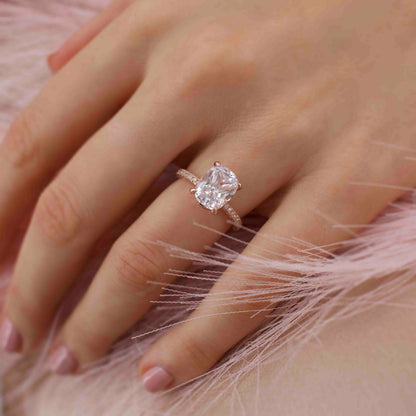 3.34 CT Elongated Cushion Hidden Halo & Pave Lab Grown Diamond Engagement Ring