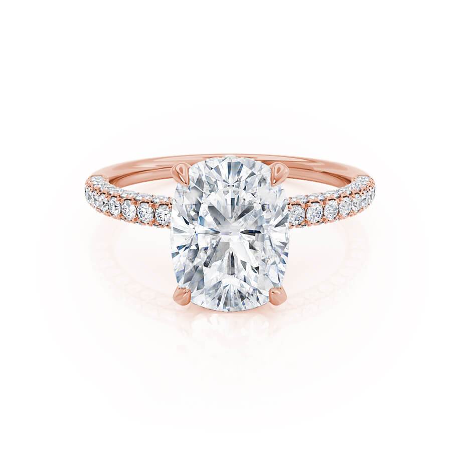 3.34 CT Elongated Cushion Hidden Halo & Pave Lab Grown Diamond Engagement Ring