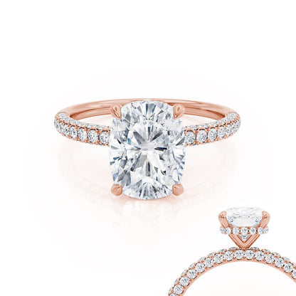 3.34 CT Elongated Cushion Hidden Halo & Pave Lab Grown Diamond Engagement Ring