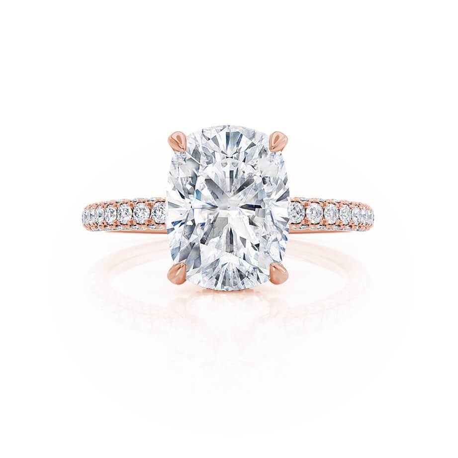 3.34 CT Elongated Cushion Hidden Halo & Pave Lab Grown Diamond Engagement Ring