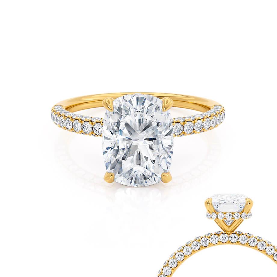 3.34 CT Elongated Cushion Hidden Halo & Pave Lab Grown Diamond Engagement Ring