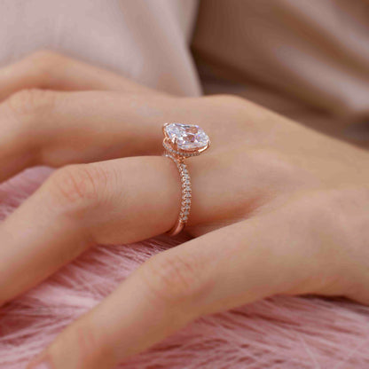 3.34 CT Elongated Cushion Hidden Halo & Pave Lab Grown Diamond Engagement Ring