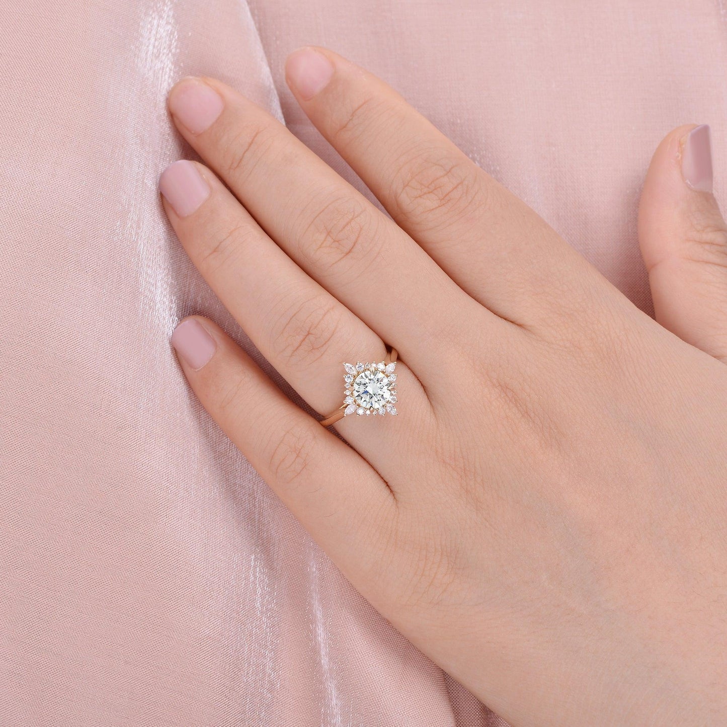 1.8 CT Round Cluster Lab Grown Diamond Engagement Ring
