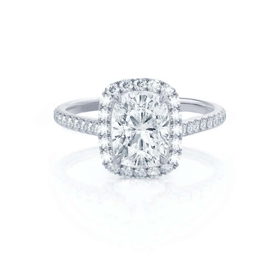 2.3 CT Elongted Cushion Halo & Pave Lab Grown Diamond Engagement Ring