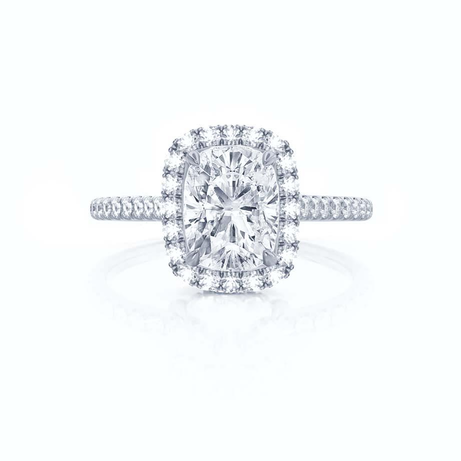 2.3 CT Elongted Cushion Halo & Pave Lab Grown Diamond Engagement Ring