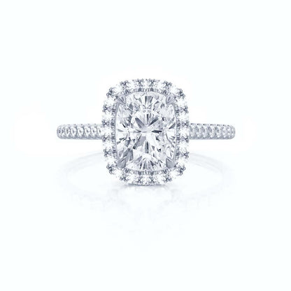 2.3 CT Elongted Cushion Halo & Pave Lab Grown Diamond Engagement Ring
