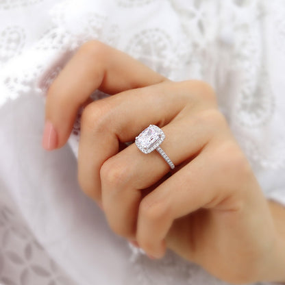 2.3 CT Elongted Cushion Halo & Pave Lab Grown Diamond Engagement Ring