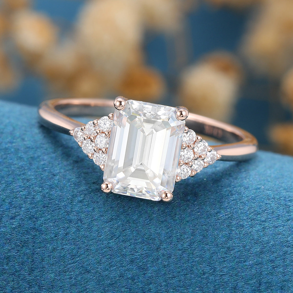 1.6 CT Emerald Cluster Lab Grown Diamond Engagement Ring