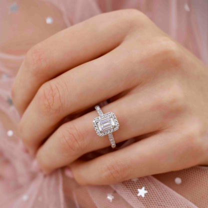 2 CT Emerald Halo & Pave Lab Grown Diamond Engagement Ring