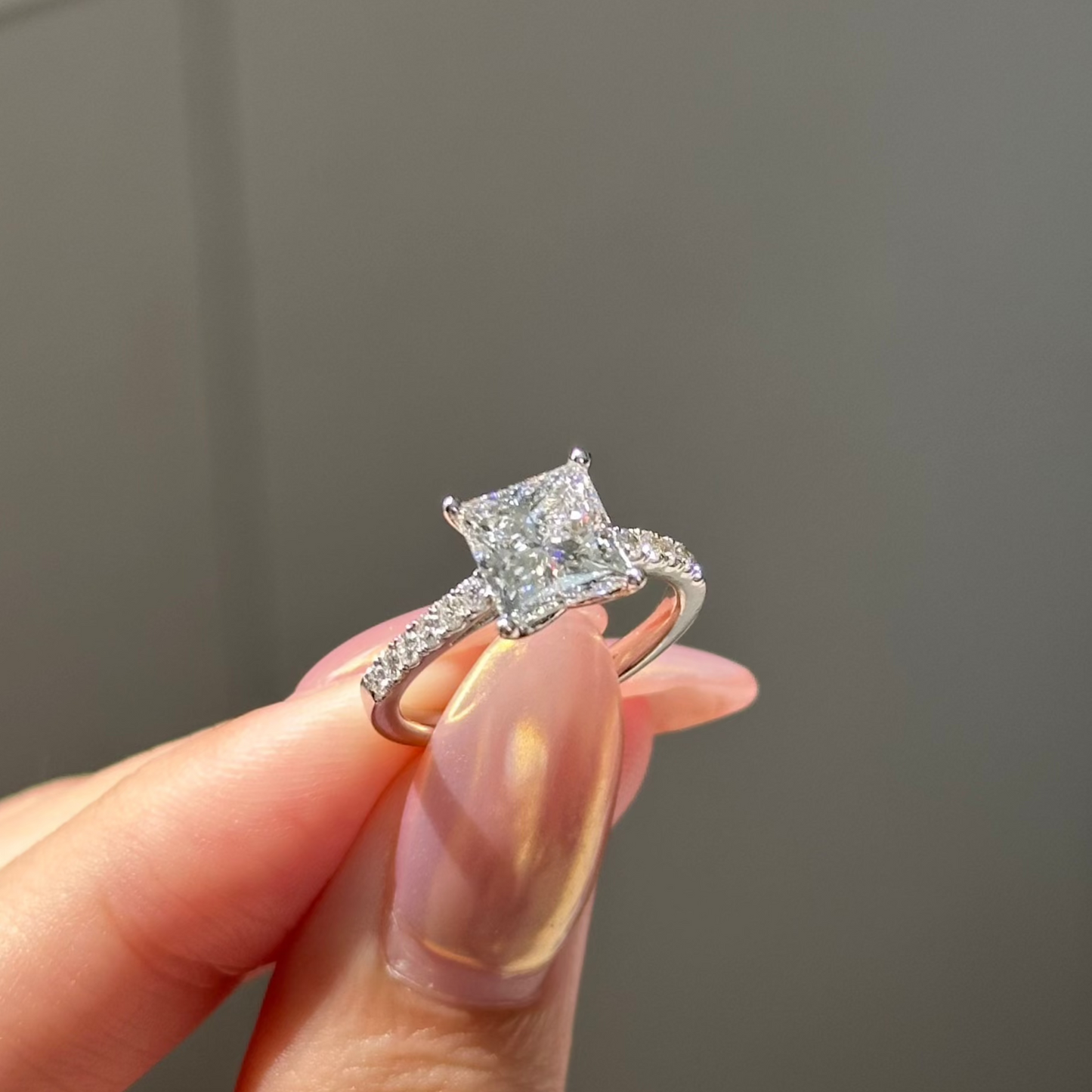 2 CT Princess Pave Moissanite Engagement Ring