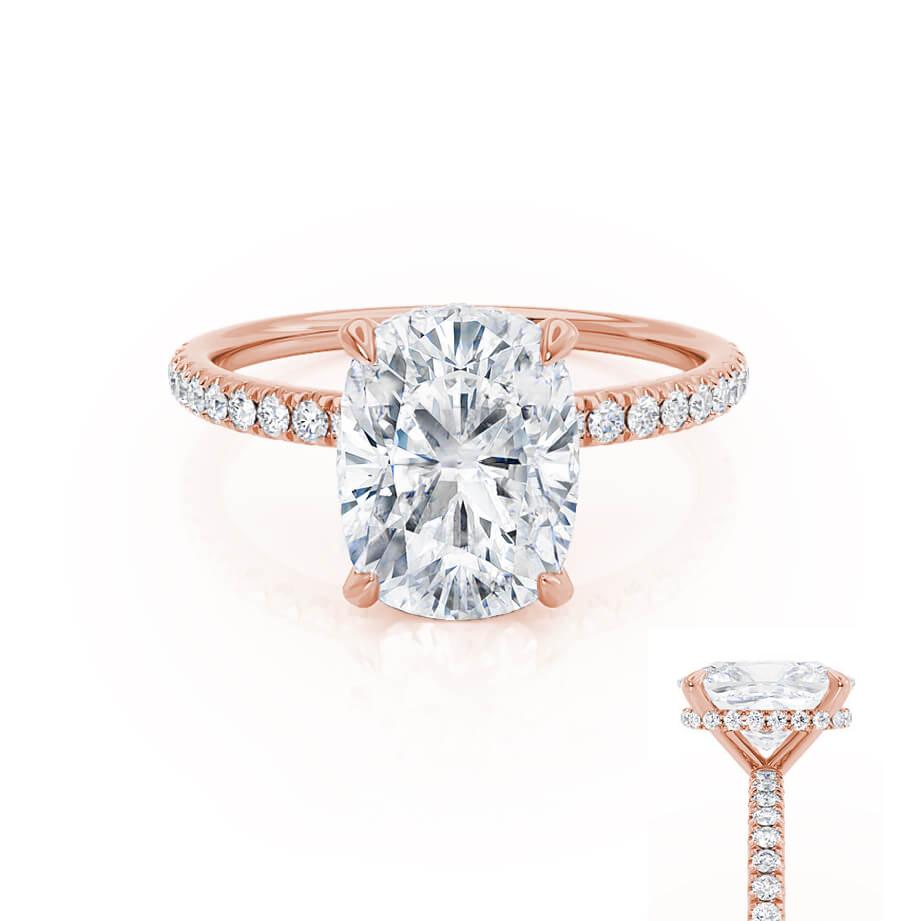 2.3 CT Elongated Cushion Hidden Halo & Pave Lab Grown Diamond Engagement Ring
