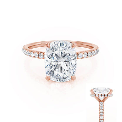 2.3 CT Elongated Cushion Hidden Halo & Pave Lab Grown Diamond Engagement Ring