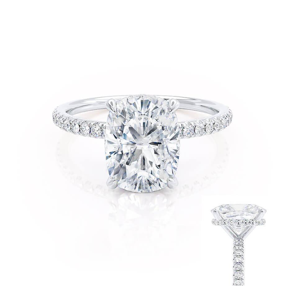 2.3 CT Elongated Cushion Hidden Halo & Pave Lab Grown Diamond Engagement Ring