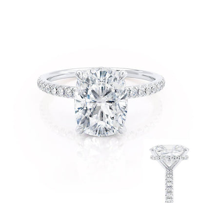 2.3 CT Elongated Cushion Hidden Halo & Pave Lab Grown Diamond Engagement Ring